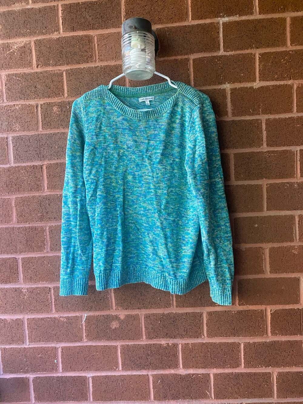 Croft & Barrow Women's Long Sleeve Crew Neck Marled Knit Sweater Blue Green